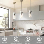 Brush Nickel Hammered Hand-Blown Glass Pendant Light Fixtures, Pendant Lights Kitchen Island Modern Kitchen Island Lighting Dining Room Light Farmhouse Island Lights Sink 2 Pack