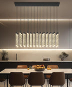 Rectangular Chandeliers 26-Lights Long Light for Entryway LED Dimmable Chandeliers Lighting Fixture Flat Sloped High Ceiling Pendant Lights Crystal for Living Room Foyer Hallway Staircase Black