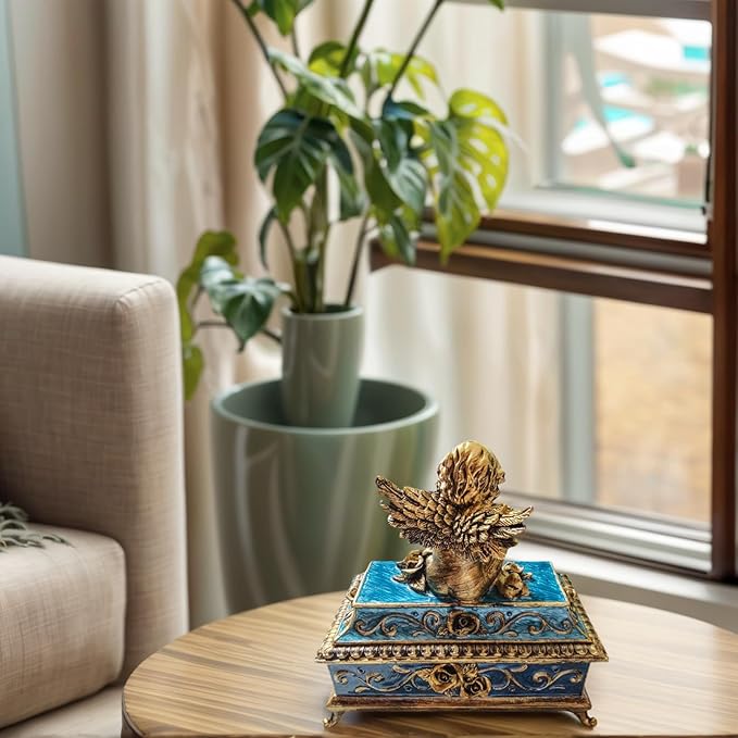 Vintage Angel Square Jewelry Box - Elegant Jewelry Storage, Wedding Bridesmaid Gift, Luxury Retro Jewelry Case- Bronze