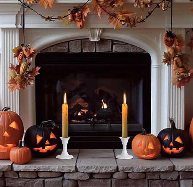 Rely+ White Candle Holder Set of 2 - Decorative Taper Candles for Candlesticks - Candle Stick Candle Holder -Candlestick Holders for Taper Candles - Modern Easter Candle Holders for Dinner, Party