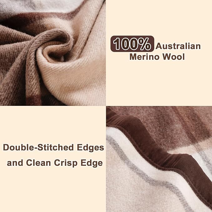 YOUR MOON 100% Pure Wool King Size, Australian Organic Natural Wool Blankets, Hypoallergenic Blanket for Bed, Medium Weight(Coffee, 90 * 108)