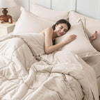 JOLLYVOGUE Twin Comforter Set, Ultra-Soft Bed in a Bag Twin Size 5 Pieces, Oeko-TEX Certified Bedding Set with Down Alternative Comforter, Sheets, Pillowcases & Shams, Beige