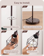 EDISHINE 70IN Industrial Floor Lamps for Living Room, Dimmable Farmhouse Corner Reading Lamp, Diamond-Shaped Lampshade, 3 LED Edison Bulbs Included, Rustic Tree Standing Lamp for Bedroom, Brown