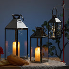 MATICO Stainless Decorative Pinnacle Candle Lantern Set of 3, Hanging Decor Hurricane Lantern Candle Holder for Festival Ceremony Home Decor, Both Indoor & Outdoor Use, Black