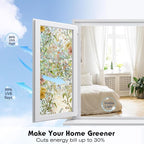 Volcanics Stained Glass Window Film with Installation Tools, Rainbow Window Privacy Film, Decorative Window Clings for Glass Windows, Static Cling Sun Blocking Floral Decals, 35.4 x 78.7 Inch
