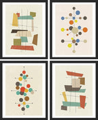 SIGNWIN Framed Mid-Century Modern 1960s Vintage Nordic Polygons Wall Art, Set of 4 Abstract Geometric Wall Decor Prints, Nature Wilderness Wall Décor for Living Room, Bedroom - 12"x16" Black