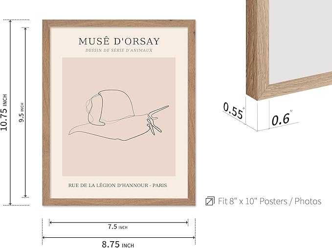 Poster Master Vintage Poster - Retro One Line Snail Drawing Print - Snail Line Art - Minimal Gift for Men, Women, Animal Lover - Abstract Wall Decor for Home, Office, 8x10 Beige Framed