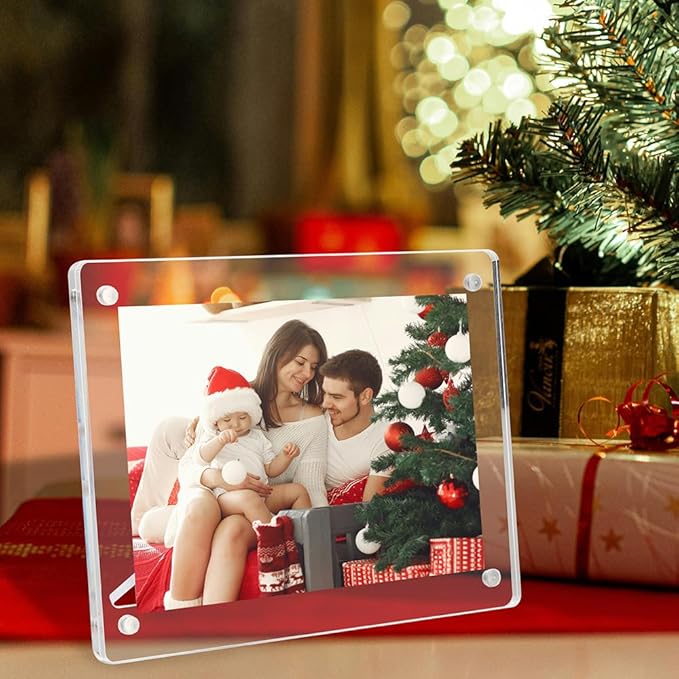 4x6 Acrylic Picture Frames Clear Tabletop and Magnetic Photo Frame for Refrigerator with Removable Magnetic Stand for Home/Office Desk/Table Picture/Note Display, 2 Pack
