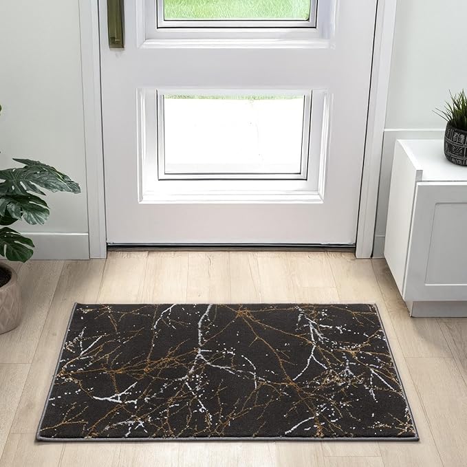 LUXE WEAVERS Modern Abstract Nature Black 2x3 Entryway Rug, Non-Shedding Hallway Carpet