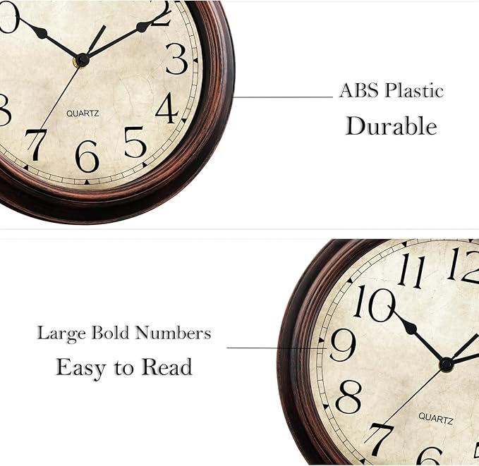 Wall Clock Battery Operated Vintage Silent Non-Ticking Analog Wall Clocks 8.5 Inch Small Retro Clock Decorative for Kitchen Bathroom Bedroom Home Office (Bronze)