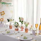 Hewory Small Ribbed Glass Bud Vases Set of 8 Amber Flower Vase Centerpieces - Modern Minimalist Cute Mini Decorative Bulk Vases for Wedding Bridal Shower Birthday Party Events Dining Room Table Decor