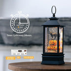 10'' Halloween Snow Globe Lantern Lighted Musical Water Lantern Spooky Pumpkin and Witch' s Black Cat Combo with Swirling Glitter, Battery Operated or USB Powered