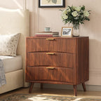 Evermagin 31.5W×29“H Large Fluted Nightstands Set of 2, Mid Century Modern 3 Drawer Night Stand Bedside Table, Small Wood Dresser for Bedroom, End Table with Storage, Walnut