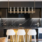 Brass Kitchen Island Lighting- 7-Light Linear Chandelier, Adjustable 47'' Modern Farmhouse Rectangle Pendant Light Fixtures, Dining Room, Bedroom