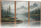 SIGNINART Large Green Forest Framed Canvas Wall Art Set, Misty Mountain Lake Scenery Wall Decor, Modern Foggy Wood Landscape Artwork, Oil Printing Style Nature Art Print for Living Room, Bedroom, Office 16 x24 x3