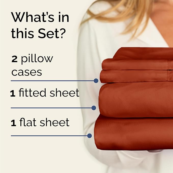 Twin Sheets Set 4 Piece - Includes 2 Pillowcases - Bed Sheets Twin Size - Soft Hotel Luxury Bedding - Cooling, Comfy, Cozy & Breathable - 1 Flat & 1 Fitted & 2 Pillowcases w/ Deep Pockets - Terracotta