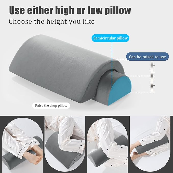 ROYALAY Half Moon Bolster Knee Pillow for Legs, Knees, Lower Back and Head, Adjustable Semi Roll Round Lumbar Support Pillow for Bed Sleeping, Health Large half moon pillow for Reduce Pressure,gray