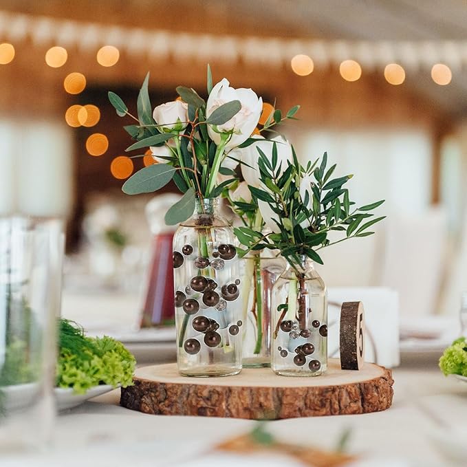 Dark Brown Vase Filler | 150PCS Pearls Bead for Centerpieces Vases | 8/14/20 mm No Hole Beads, Fake Pearls for Wedding Birthday Theme Party Table Centerpieces Decor