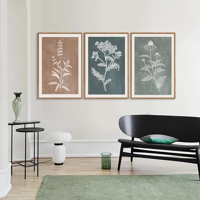 SIGNINART Neutral Botanical Framed Canvas Wall Art Set, Vintage Floral Wall Decor, Boho Minimalist Plant Wall Painting, Art Print for Farmhouse Living Room, Bedroom, Office, Bathroom 16"x24"x3