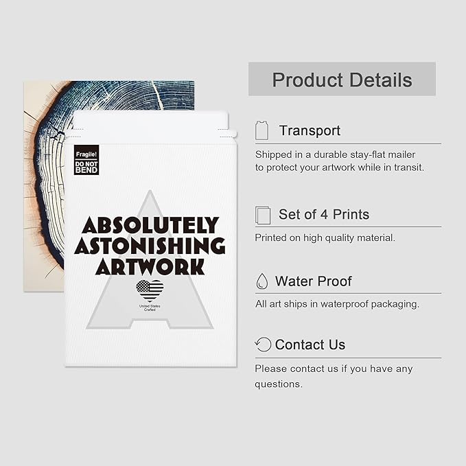 SIGNWIN Adhesive Canvas Poster Blue & White Overexposed Wood Tree Ring Nature Wilderness Minimalism Digital Art Modern Art Decorative Zen Relax/Calm Multicolor for Bedroom - 11"x14"x4