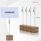 20 Pcs Cube Base Memo Clip Holder with Alligator Clip Wood Table Number Holder Cube Base Place Card Stand Mini Photo Menu Stand for Displaying Number Card(Wood Color)