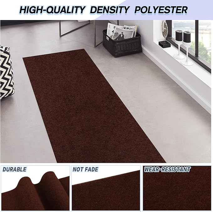 Custom Size Backed Non-Slip Area Rugs Runner, Easy Clean, Waterproof Runner Rugs for Hallway Entryway, Kitchen, Laundry, 2FT x 26FT, Brown