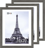 VCK 16x20 Picture Frames for Wall - 3 pack, Grey Natural Solid Wood Frame, Exclusive Wood Grain