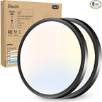 2PACK LED Flush Mount Ceiling Light Fixture, 3000K-4000K-6500K & 150W Equivalent Modern Kitchen Recessed Ceiling Lamp 24W 3200Lm 12Inch Closet Round Surface for Bathroom Laundry Bedroom Hallway, Black