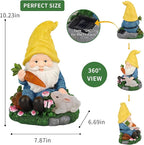 Solar Garden Outdoor Statues Gnome Feeding Rabbit with 6 LED Solar Figurine for Lawn,Patio,Balcony,Yard Decor Unique Housewarming Gift, for Grandfather, Father,Grandma