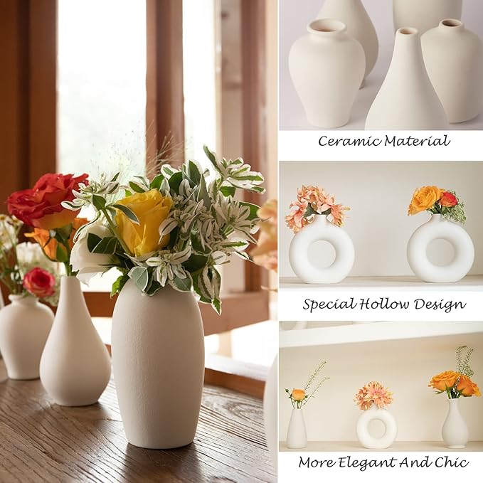 Ceramic Bud Vase Set of 8, Small Vase for Flowers, White Mini Bud Vase in Bulk for Centerpieces, Rustic White Ceramic Vase Set for Flowers, Room Décor, Wedding Party