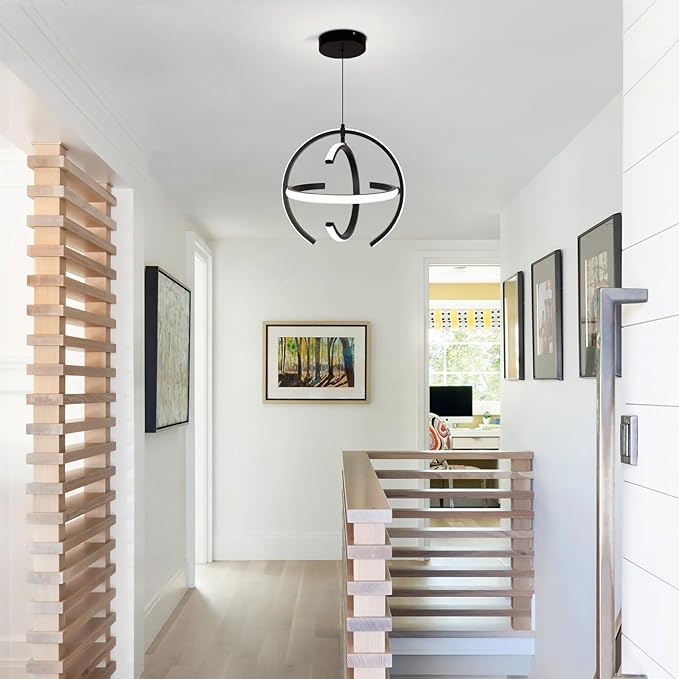 Black Modern LED Chandeliers, Dimmable Globe Pendant Lights Fixture, 13" Metal Adjustable Hanging Lamps are Suitable for Kitchen lsland, Dining Room Bedroom Foyer Hallway Stairway