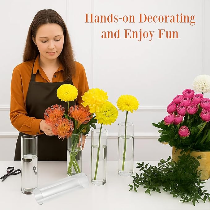 20 Pack 5.9" Tall x 1.8" Diameter Clear Glass Cylinder Vases - Multi-Use Flower Vase, Hurricane & Floating Candle Holders for Wedding Centerpieces, Home Decor, Table Displays