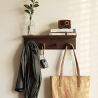 Entrance Coat Rack ，Coat Hooks, Wall-Mounted Wooden Hook Rack, Wall-Mounted Shelves are Very Suitable (Walnut Colored Finish-2)