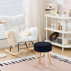 Wimarsbon Pouf Ottoman, 100% Cotton Knitted Boho Footstool, Round Footrest with Non-Skid Wood Legs, Home Décor Handmade Pouffe, Leisure Floor Step Stool for Living Room (Long Leg - Black)