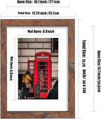 8x10 Picture Frame Set of 6, Display Pictures 5x7 with Mat or 8x10 Without Mat for Wall Mounting, Rustic Brown