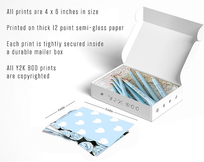 Y2K BOO Baby Blue Wall Collage Kit - 50 Aesthetic Light Blue Posters for Teen Girl Room Decor, 4"x6" Minimalist Prints for Dorms, Bedrooms & College Apartment Wall Art