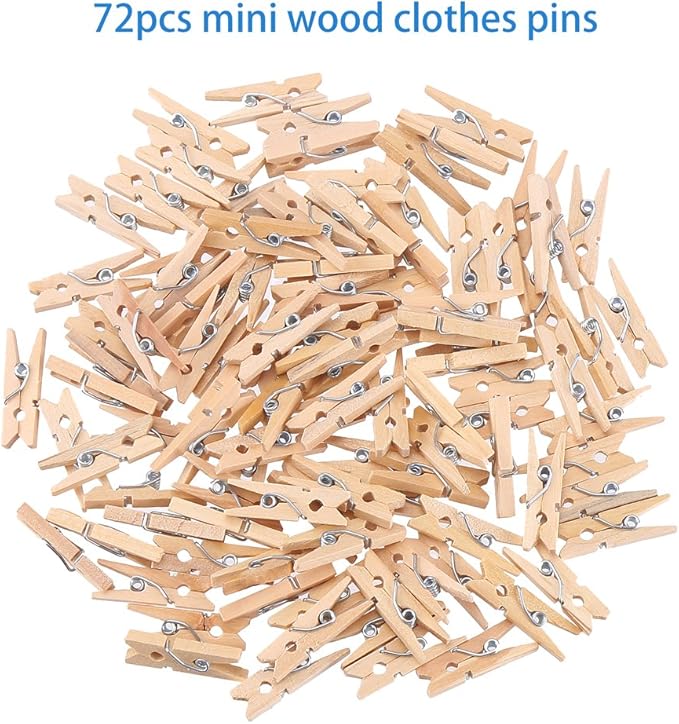 CCINEE Cute Wooden Clothespins Natural Craft Peg Pins Sturdy Mini Pins Clips, 1 Inch, 72 Pieces in Total