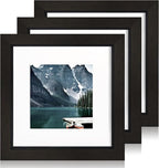 6x6 Black Picture Frames set of 3, Made of Wooden and Real Glass Square Photo frame - Displays 4x4 Picture With Mat or 6 x 6 Without Mat, Desktop & Wall Collage Frame set