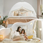 Razee Twin Bed Tent for Kids, Twin Size Bed Canopy Tent Indoor Dream Princess Tent Privacy Tent on Bed Sleep for Girls and Boys, Bohemian Tassel, White