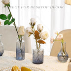 Glass Bud Vase Set of 16, Small Flower Vases, Glass Vases for Centerpieces, Vintage Home Table Decorations Bud Vases (16 Pcs, Blue)