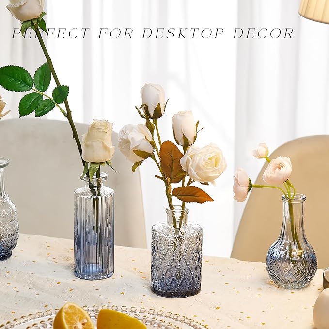 Glass Bud Vase Set of 16, Small Flower Vases, Glass Vases for Centerpieces, Vintage Home Table Decorations Bud Vases (16 Pcs, Blue)