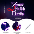 WLHOPE Welcome Foolish Mortals Halloween Neon Sign LED Neon Signs for Wall Halloween Decor Light Up Sign for Wall Decor Party Door Windows Bar Man Cave Decoration USB Powerd 16.1x12.6inches