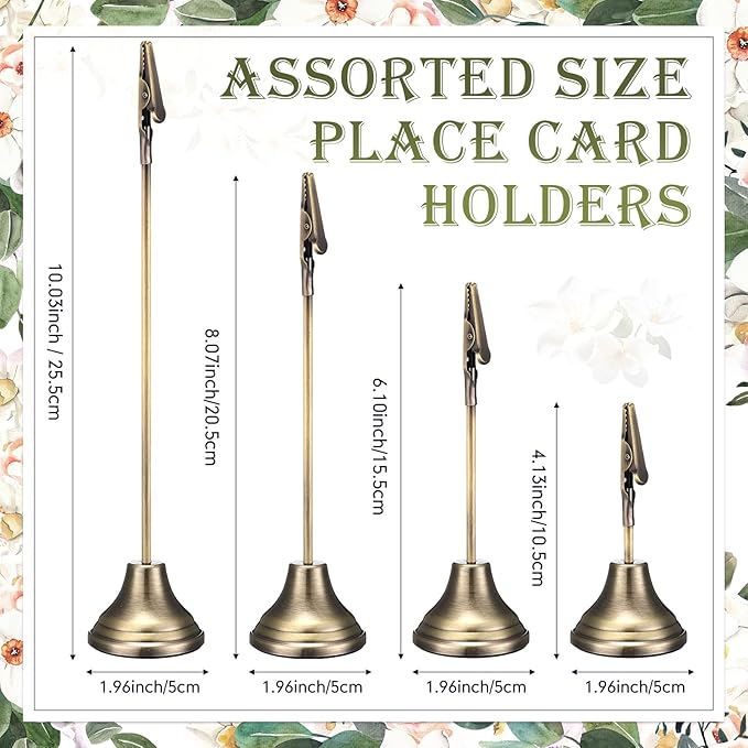 20 Pcs Table Number Holders 4/6/8/10 Inch Metal Place Card Holders with Alligator Clip Heavy Base Wedding Table Number Stand Picture Photo Clip for Banquet Party Birthday Restaurant(Bronze)