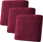 H.VERSAILTEX Velvet Stretch Couch Cushion Cover Plush Cushion Slipcover for Chair Loveseat Sofa Cushion Furniture Protector Seat Cushion Sofa Cover (3 Piece XL Sofa Cushion Covers, Burgundy)