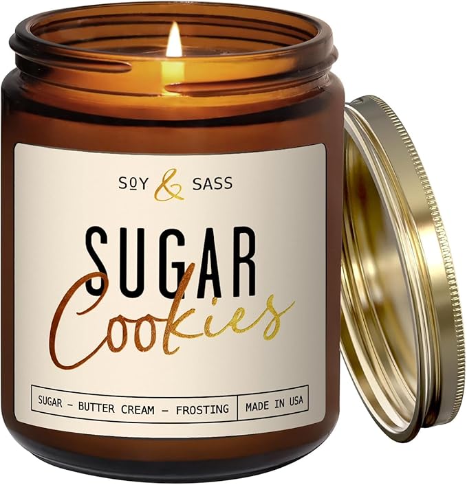 Sugar Cookie Candle, Cookie Candle – ‘Sugar Cookies’ Soy Candles, w/Sugar, Butter & Vanilla - Infused with Essential Oils I Christmas Candles I 9oz, 50 Hour Burn, Handmade in USA