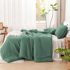 Litanika Comforters King Size Haze Green, 3 Pieces Lightweight Solid Bedding Set & Collections, All Season Fluffy Bed Set (104x90 Inches Comforter & 2 Pillowcases)