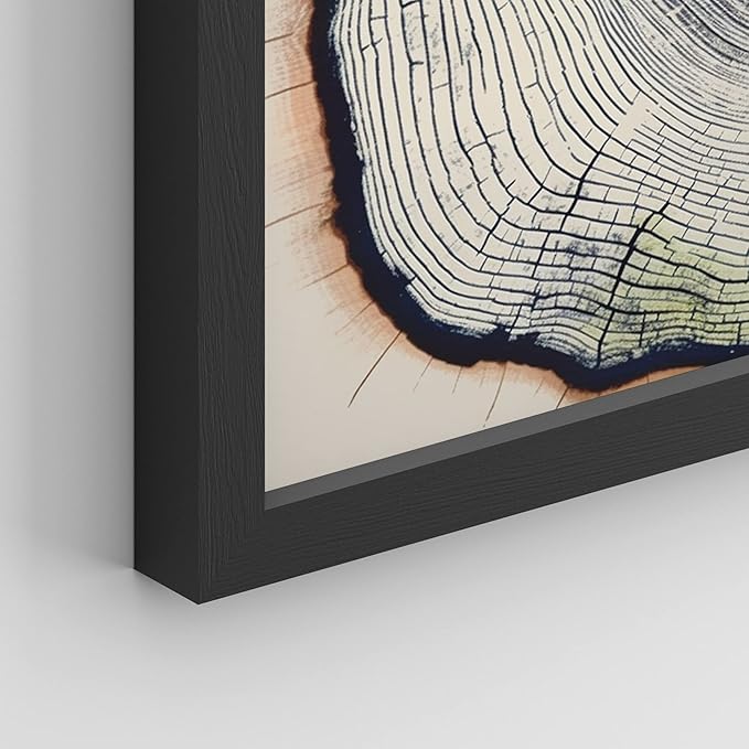 SIGNWIN Framed Blue & White Overexposed Wood Tree Ring Wall Art, Set of 4 Nature Wildernes Wall Decor Prints, Minimalism Wall Décor for Living Room, Bedroom - 11"x14" Black