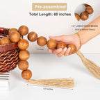 OMISHE 60" Long Extra Large Wood Bead Garland with 1.6" Diameter Wooden Beads and Tassels, Rustic Farmhouse Country Decorative Beads for Home Decor Tiered Tray Decor, Brown