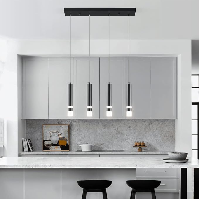 4-Light Dining Room Modern Pendant Light Kitchen Fixture Dimmable LED Black Mini Pendant Lighting fo Kitchen Island Study Pendant Lights