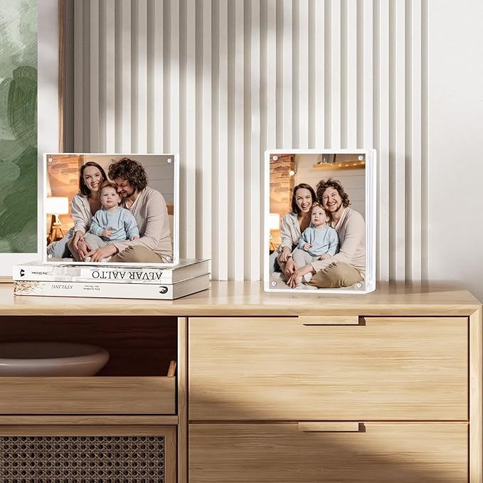 Magnetic Double Sided Clear Acrylic Photo Frame, 4 x 6 Inches，20MM Thick for Desktop Display
